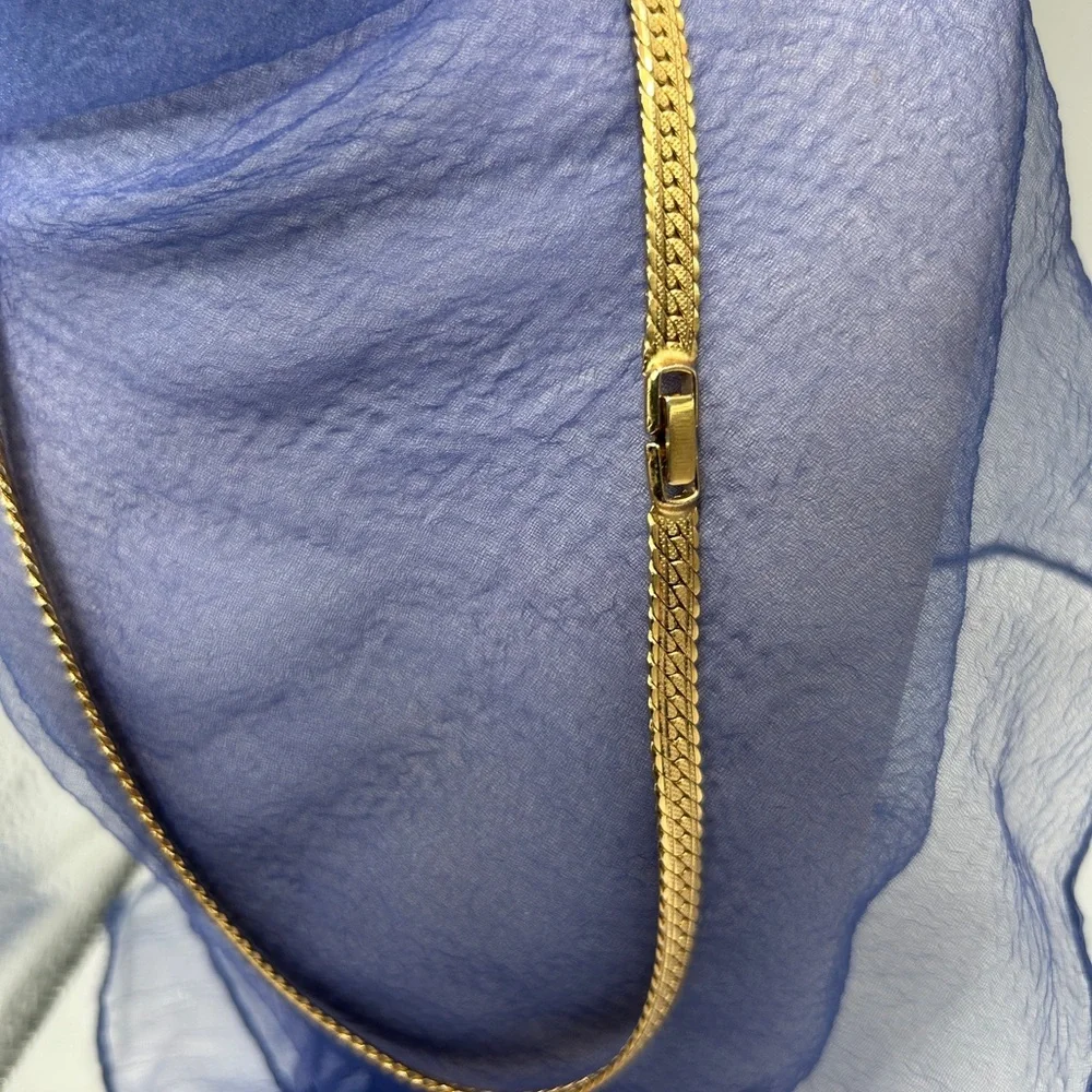 Vintage Herringbone 10k Gold-Plated Chain Necklace SZ 19” Unisex Style - Picture 7 of 12